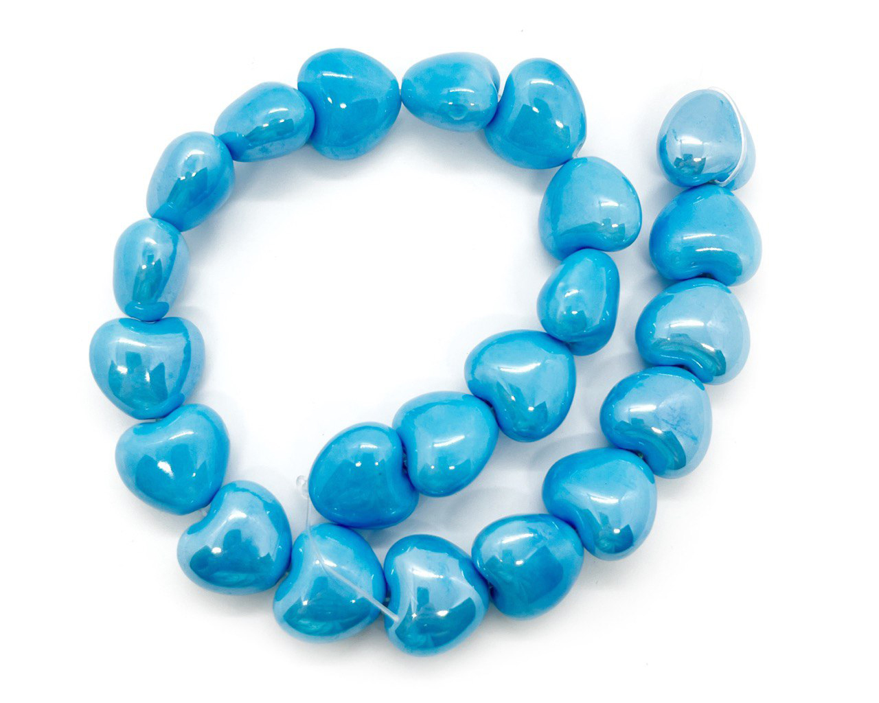 Бусины керамические сердечки цвет ярко-голубой размер 15,5*12*11мм